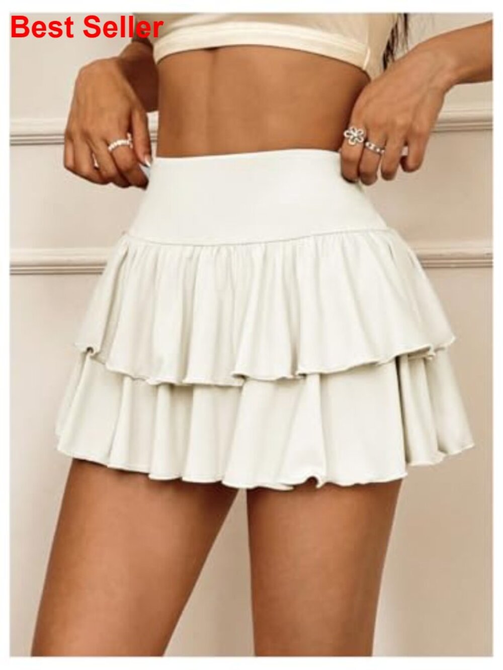 Y2k Layered Ruffle Skinny Skorts High Waisted A Line Mini Skirt with Built in - Picture 3 of 5
